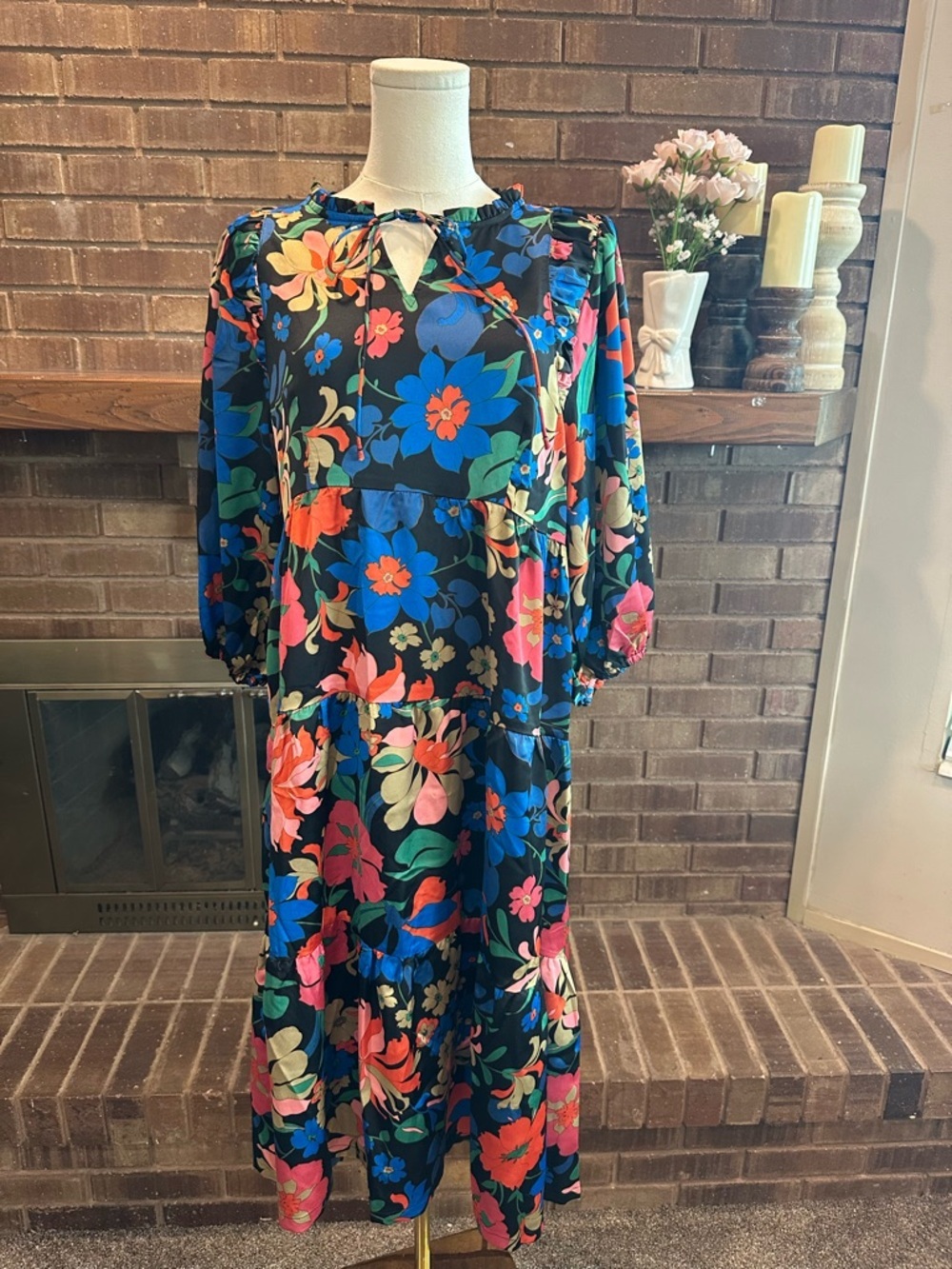 NWT Umgee Boho Floral Tiered Babydoll Midi Dress Small